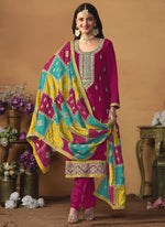 Thumbnail for Vegaa Fashion Rani Pink Chinon Silk Embroidered Salwar Suit