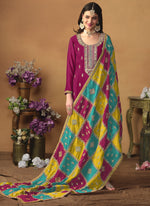 Thumbnail for Vegaa Fashion Rani Pink Chinon Silk Embroidered Salwar Suit