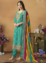 Thumbnail for Vegaa Fashion Sky Blue Chinon Silk Embroidered Salwar Suit