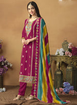 Thumbnail for Vegaa Fashion Rani Pink Chinon Silk Embroidered Salwar Suit