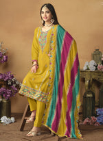 Thumbnail for Vegaa Fashion Yellow Chinon Silk Embroidered Salwar Suit