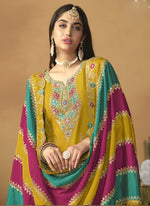 Thumbnail for Vegaa Fashion Yellow Chinon Silk Embroidered Salwar Suit