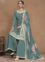 Thumbnail for Vegaa Fashion Grey Roman Silk Embroidered Palazzo Suit