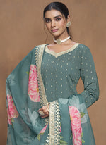 Thumbnail for Vegaa Fashion Grey Roman Silk Embroidered Palazzo Suit
