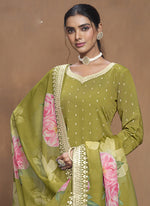 Thumbnail for Vegaa Fashion Parrot Green Roman Silk Embroidered Palazzo Suit