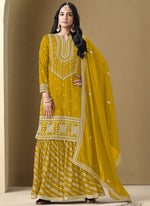 Thumbnail for Vegaa Fashion Yellow Art Silk Embroidered Designer Palazzo Suit