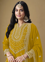 Thumbnail for Vegaa Fashion Yellow Art Silk Embroidered Designer Palazzo Suit
