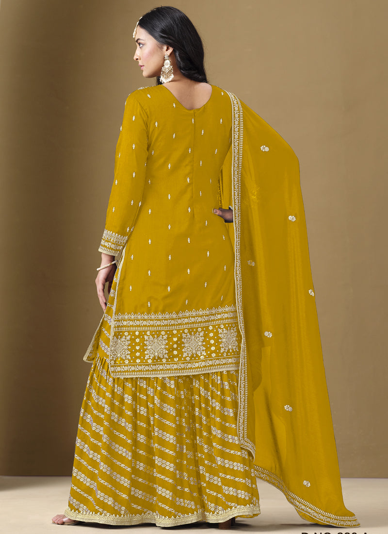 Vegaa Fashion Yellow Art Silk Embroidered Designer Palazzo Suit - Distacart