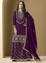 Thumbnail for Vegaa Fashion Wine Art Silk Embroidered Designer Palazzo Suit