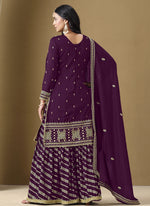 Thumbnail for Vegaa Fashion Wine Art Silk Embroidered Designer Palazzo Suit