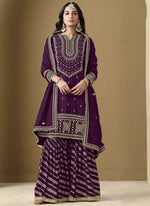 Thumbnail for Vegaa Fashion Wine Art Silk Embroidered Designer Palazzo Suit