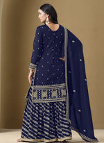 Thumbnail for Vegaa Fashion Navy Blue Art Silk Embroidered Designer Palazzo Suit