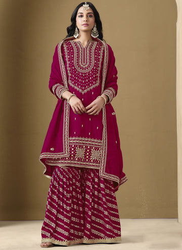 Vegaa Fashion Rani Pink Art Silk Embroidered Designer Palazzo Suit - Distacart