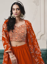Thumbnail for Vegaa Fashion Orange Faux Georgette Embroidered Western Sharara Suit