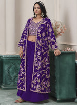 Thumbnail for Vegaa Fashion Violet Faux Georgette Embroidered Western Sharara Suit
