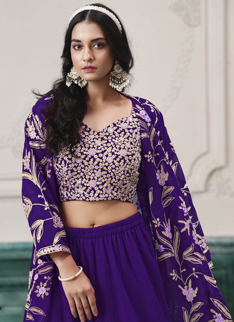 Vegaa Fashion Violet Faux Georgette Embroidered Western Sharara Suit