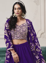 Thumbnail for Vegaa Fashion Violet Faux Georgette Embroidered Western Sharara Suit