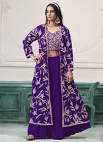 Thumbnail for Vegaa Fashion Violet Faux Georgette Embroidered Western Sharara Suit
