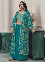 Thumbnail for Vegaa Fashion Firozi Faux Georgette Embroidered Western Sharara Suit