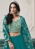 Thumbnail for Vegaa Fashion Firozi Faux Georgette Embroidered Western Sharara Suit