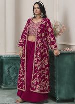Thumbnail for Vegaa Fashion Wine Faux Georgette Embroidered Western Sharara Suit