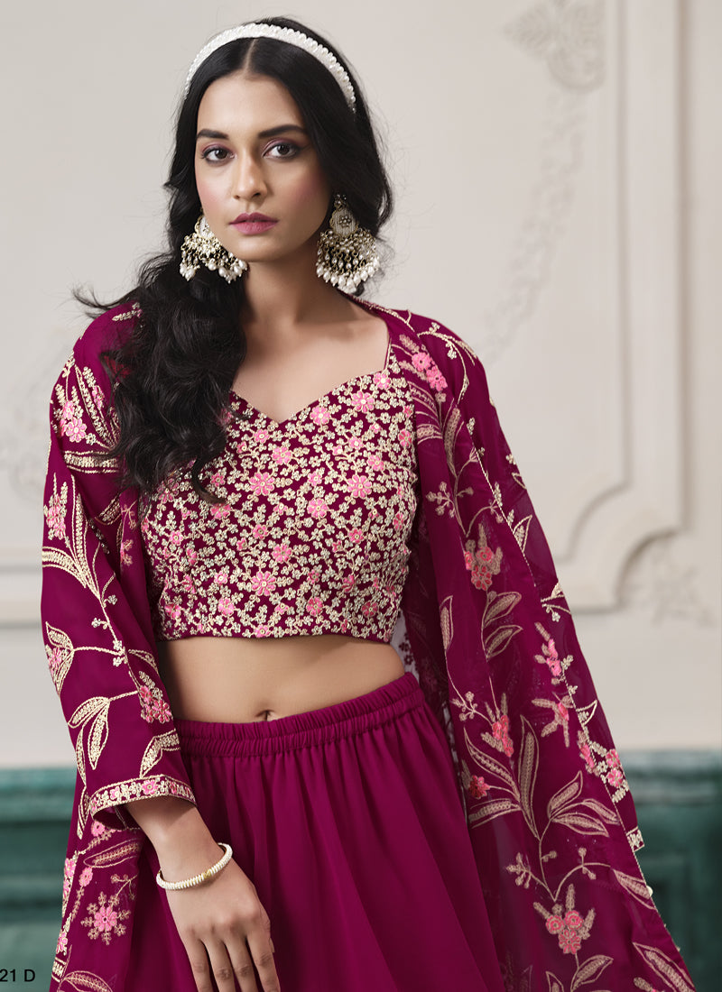 Vegaa Fashion Wine Faux Georgette Embroidered Western Sharara Suit