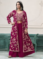 Thumbnail for Vegaa Fashion Wine Faux Georgette Embroidered Western Sharara Suit