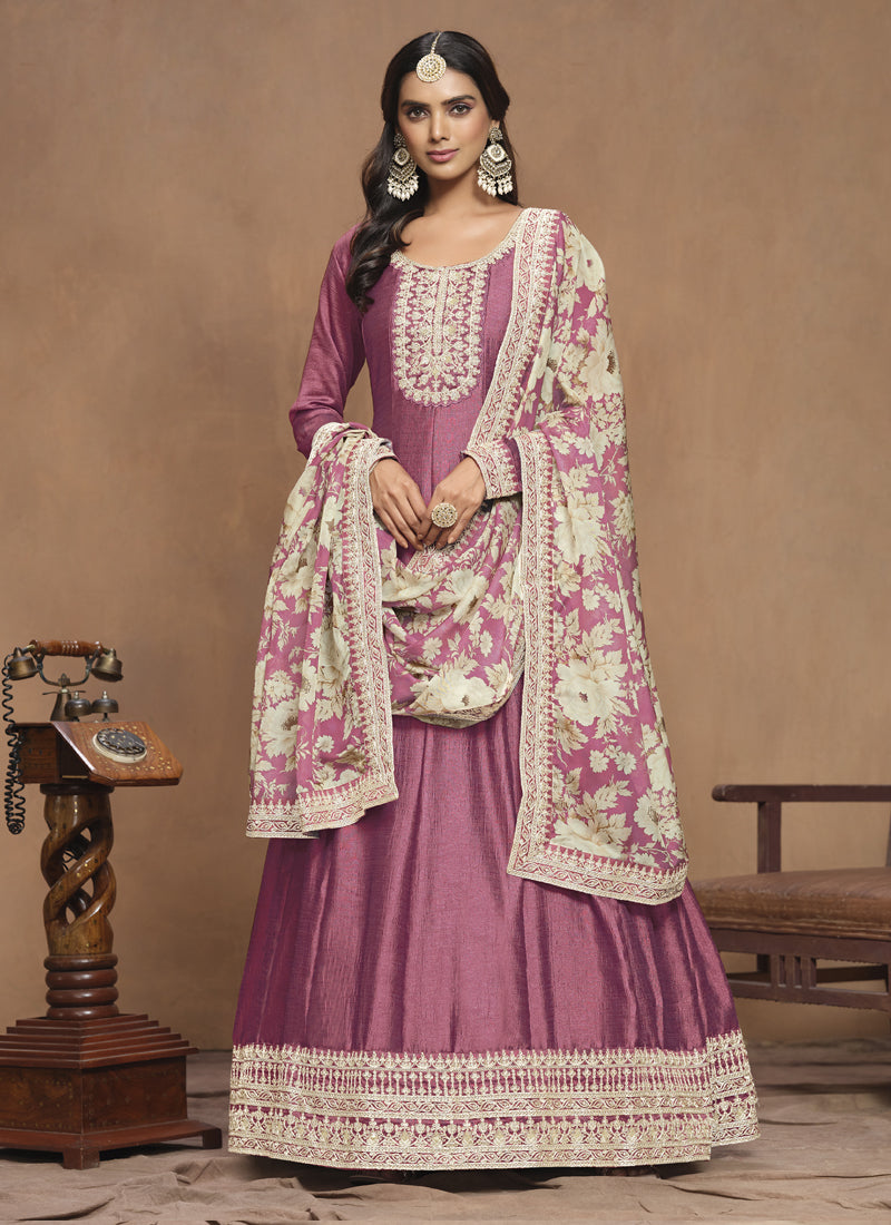 Vegaa Fashion Onion Pink Art Silk Embroidered Anarkali Suit