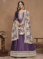 Thumbnail for Vegaa Fashion Purple Art Silk Embroidered Anarkali Suit
