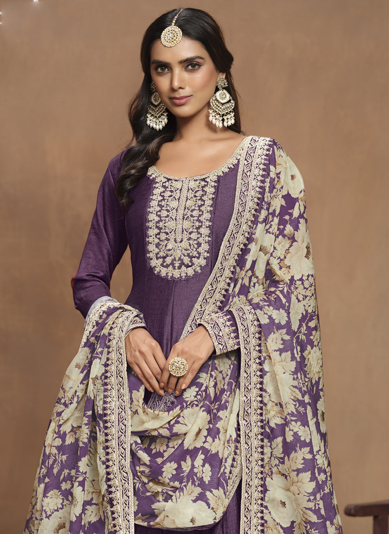 Vegaa Fashion Purple Art Silk Embroidered Anarkali Suit