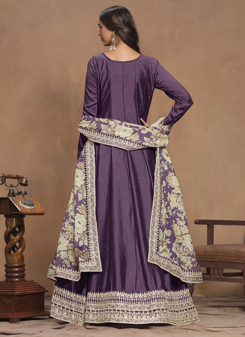 Vegaa Fashion Purple Art Silk Embroidered Anarkali Suit