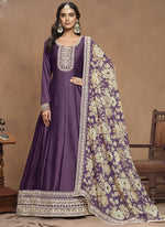 Thumbnail for Vegaa Fashion Purple Art Silk Embroidered Anarkali Suit