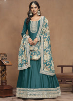 Thumbnail for Vegaa Fashion Turquoise Art Silk Embroidered Anarkali Suit