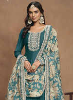 Thumbnail for Vegaa Fashion Turquoise Art Silk Embroidered Anarkali Suit