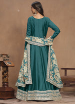 Thumbnail for Vegaa Fashion Turquoise Art Silk Embroidered Anarkali Suit