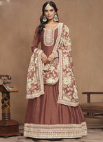 Thumbnail for Vegaa Fashion Brown Art Silk Embroidered Anarkali Suit