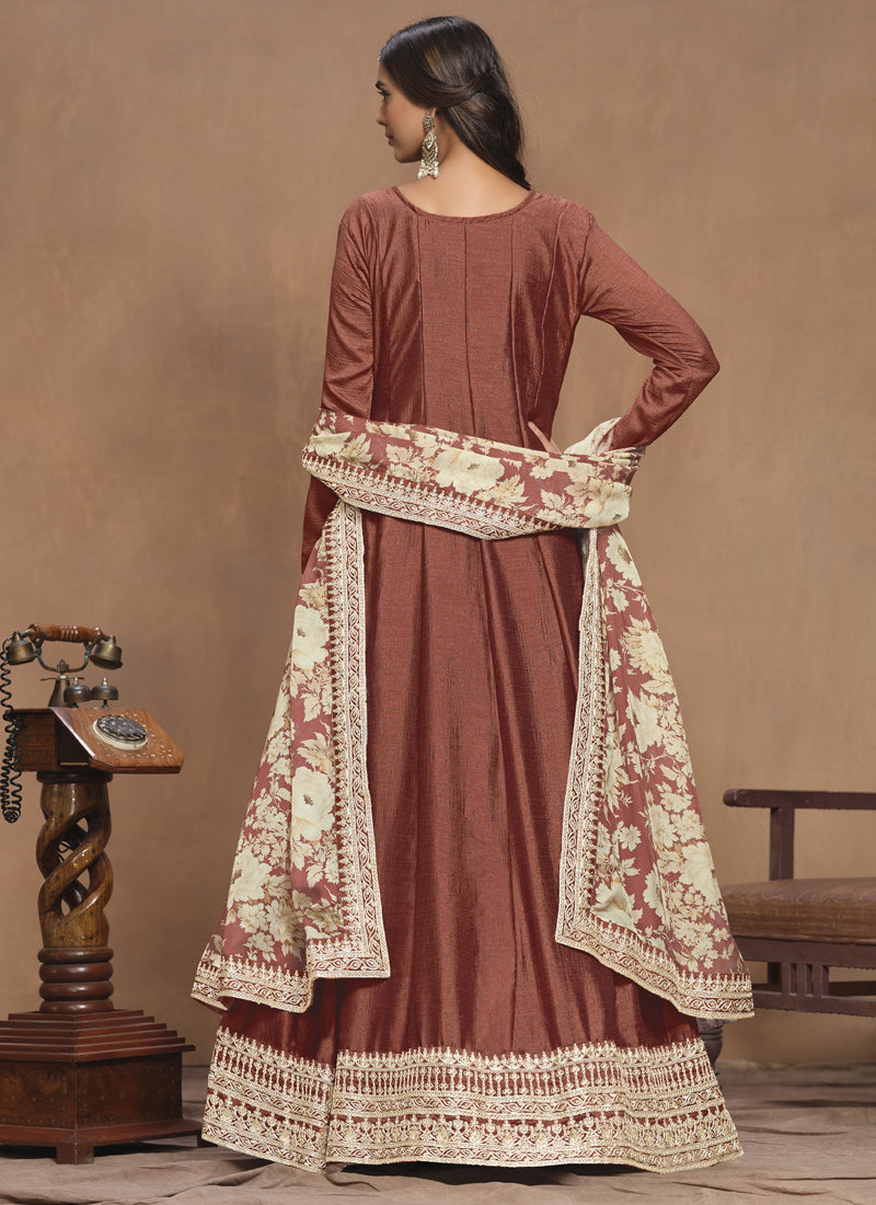 Vegaa Fashion Brown Art Silk Embroidered Anarkali Suit