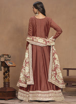 Thumbnail for Vegaa Fashion Brown Art Silk Embroidered Anarkali Suit
