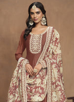 Thumbnail for Vegaa Fashion Brown Art Silk Embroidered Anarkali Suit