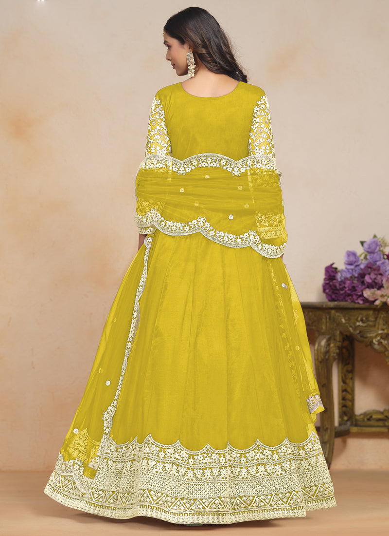 Vegaa Fashion Yellow Net Embroidered Designer Anarkali Suit