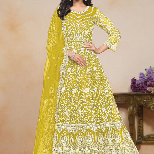 Vegaa Fashion Yellow Net Embroidered Designer Anarkali Suit - Distacart