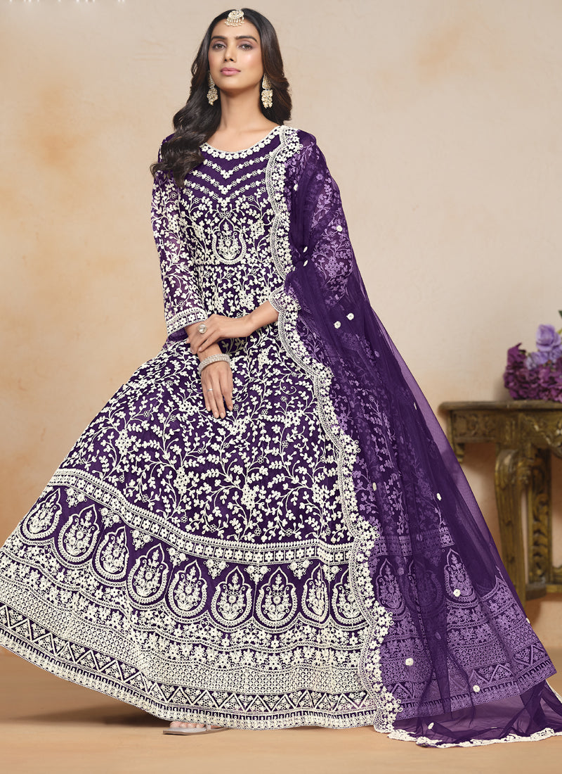 Vegaa Fashion Violet Net Embroidered Designer Anarkali Suit