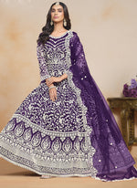 Thumbnail for Vegaa Fashion Violet Net Embroidered Designer Anarkali Suit