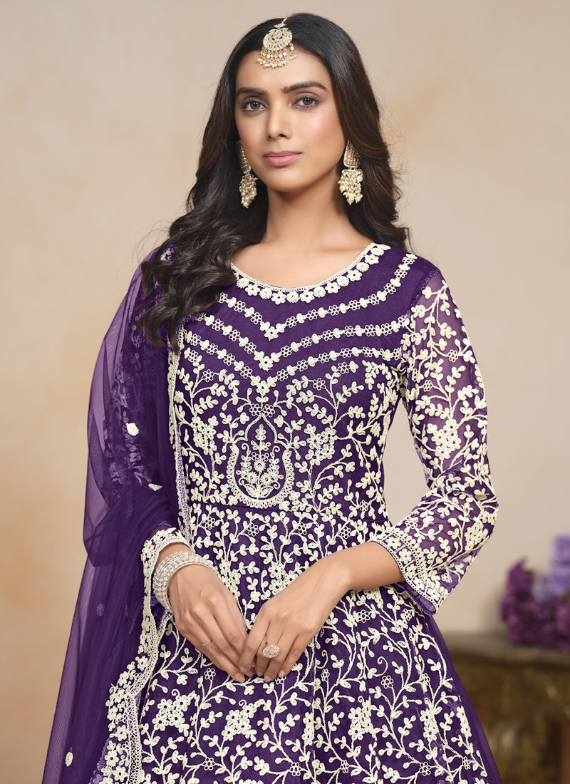 Vegaa Fashion Violet Net Embroidered Designer Anarkali Suit