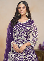 Thumbnail for Vegaa Fashion Violet Net Embroidered Designer Anarkali Suit