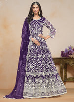 Thumbnail for Vegaa Fashion Violet Net Embroidered Designer Anarkali Suit