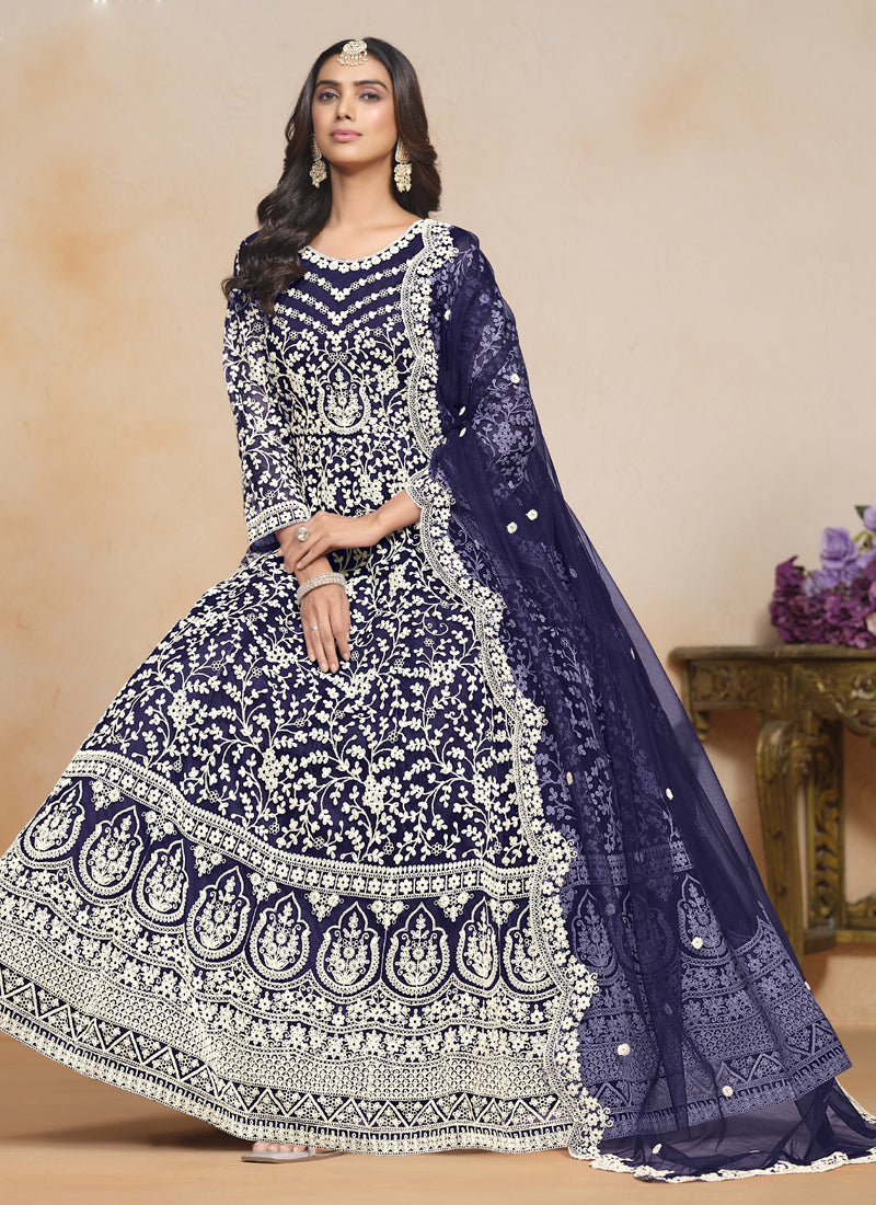 Vegaa Fashion Blue Net Embroidered Designer Anarkali Suit