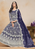 Thumbnail for Vegaa Fashion Blue Net Embroidered Designer Anarkali Suit