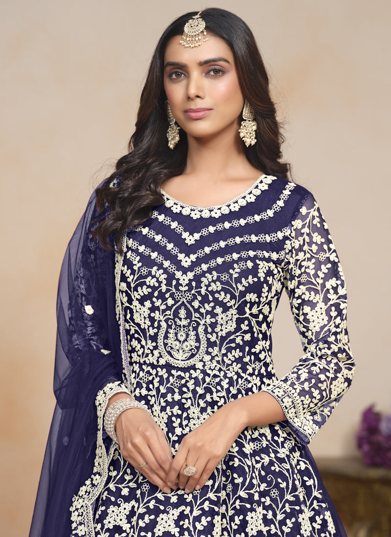 Vegaa Fashion Blue Net Embroidered Designer Anarkali Suit