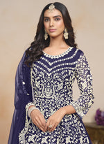 Thumbnail for Vegaa Fashion Blue Net Embroidered Designer Anarkali Suit